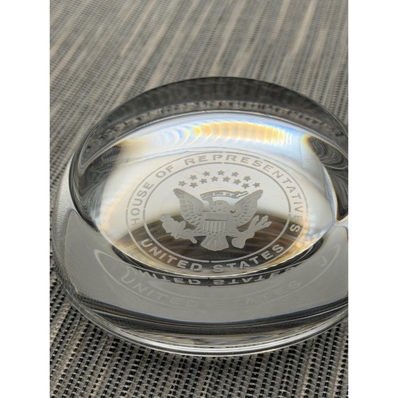 Other - US House of Representatives Glass Paperweight Etched Great Seal 3.5 Inch Clear